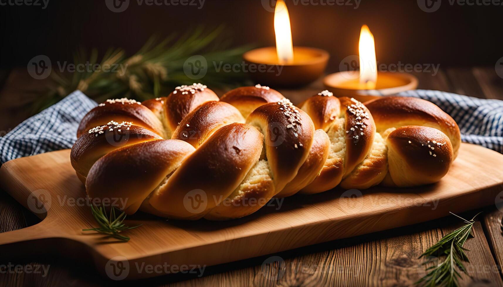 Freshly Baked Bread with Warm Candlelight photo