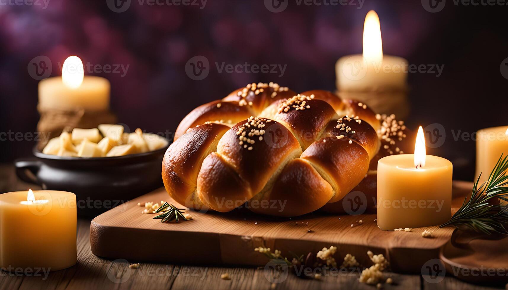 Challah Bread with Candles for Shabbat photo