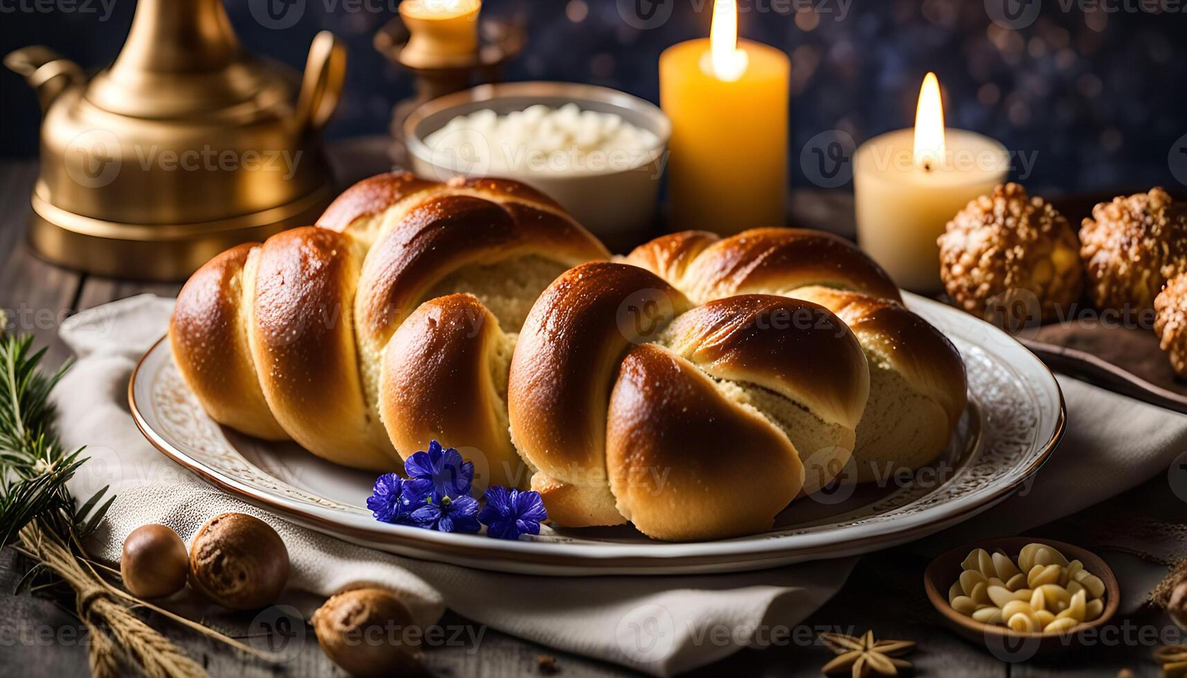 Braided Bread with Candles photo