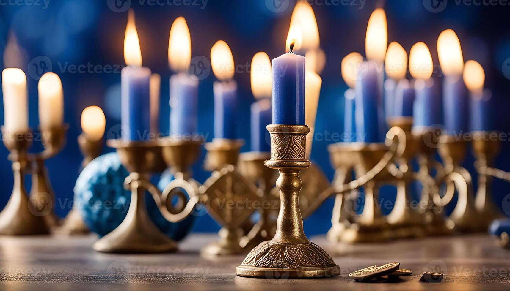 Burning Candles in a Menorah photo