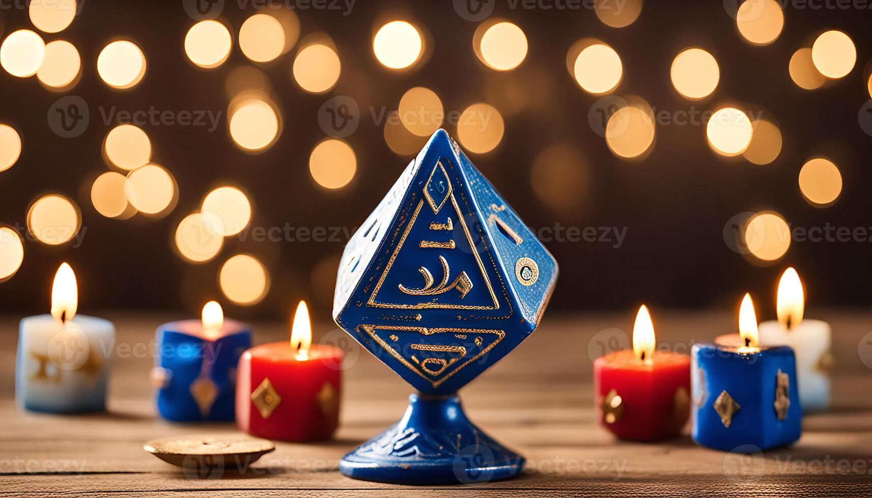Blue Dice with Candles and Bokeh Lights photo