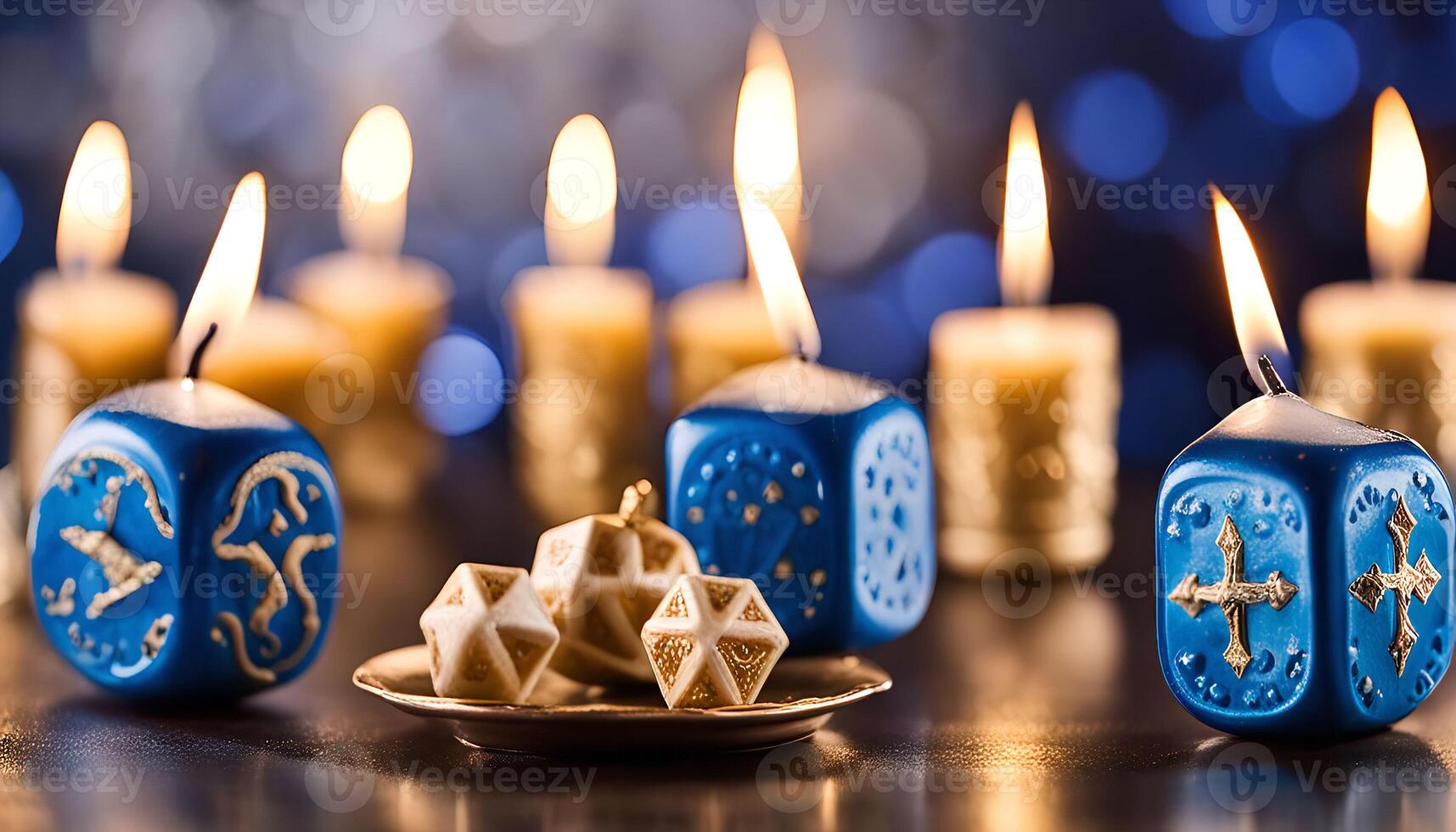 Blue Candles with Gold Trim and Dice photo