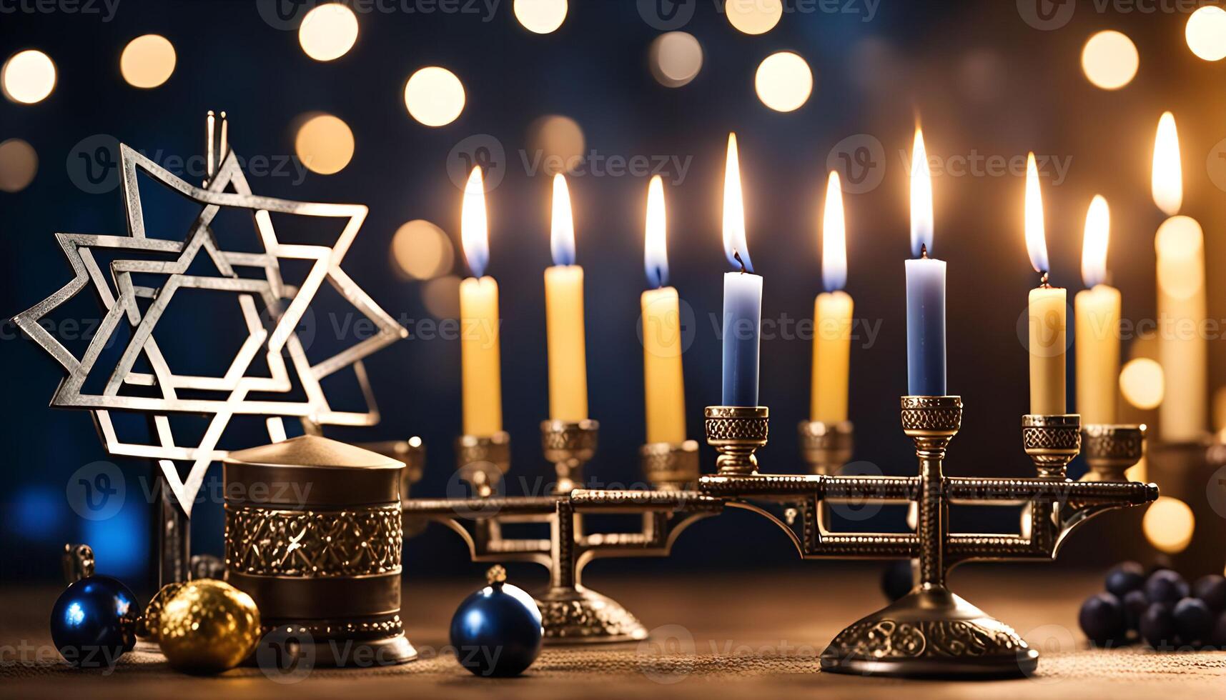 Hanukkah Celebration with Menorah and Star of David photo