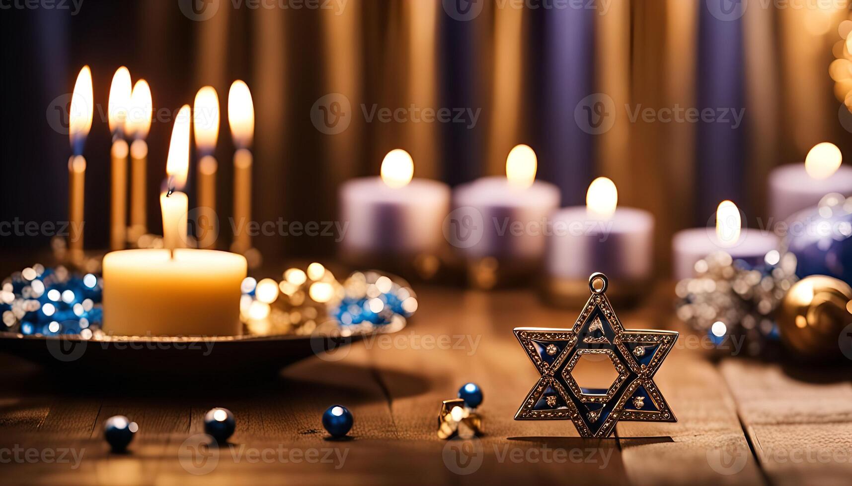 Candles and Star of David for Hanukkah photo