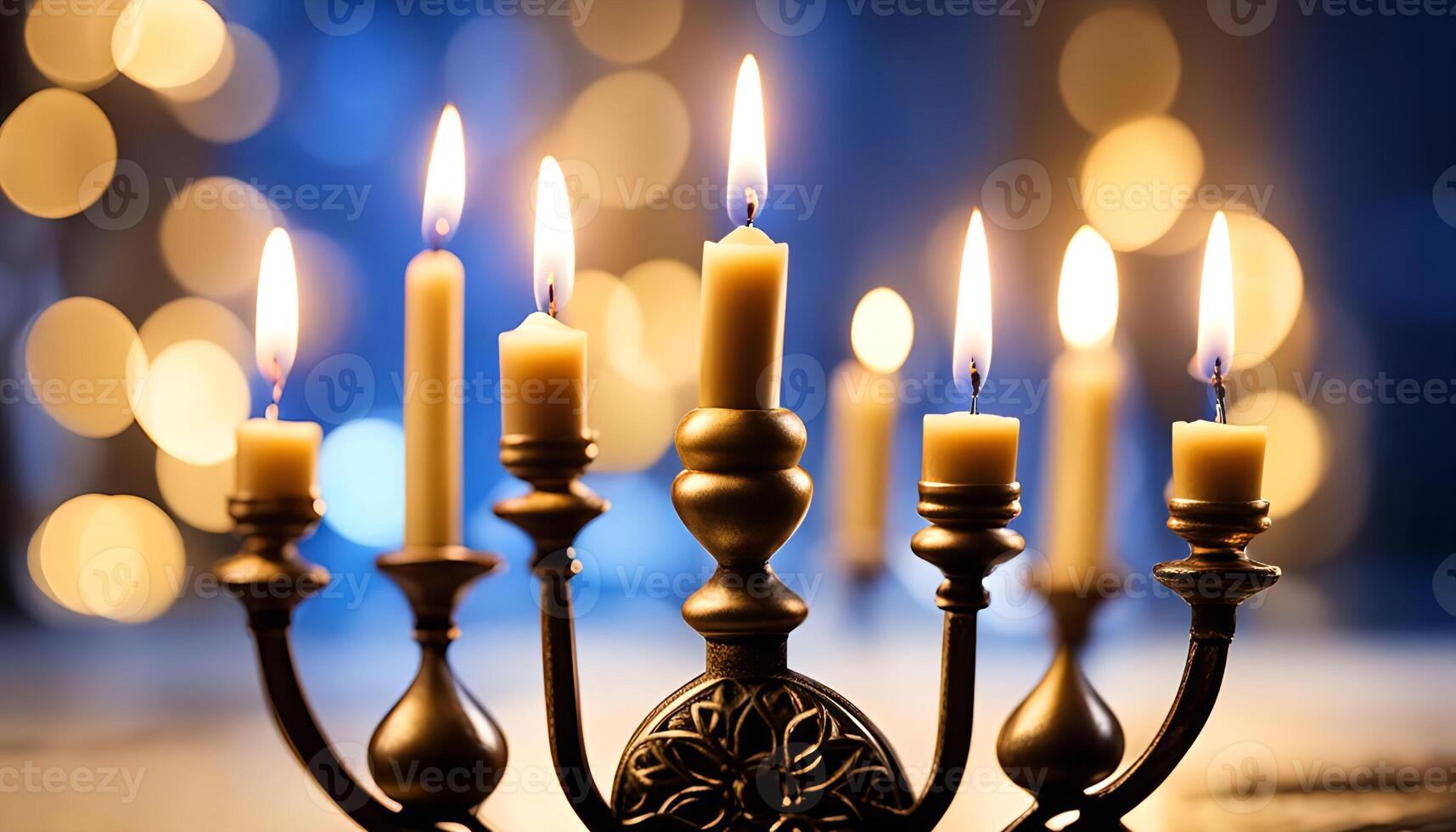 Golden Candlestick with Burning Candles photo