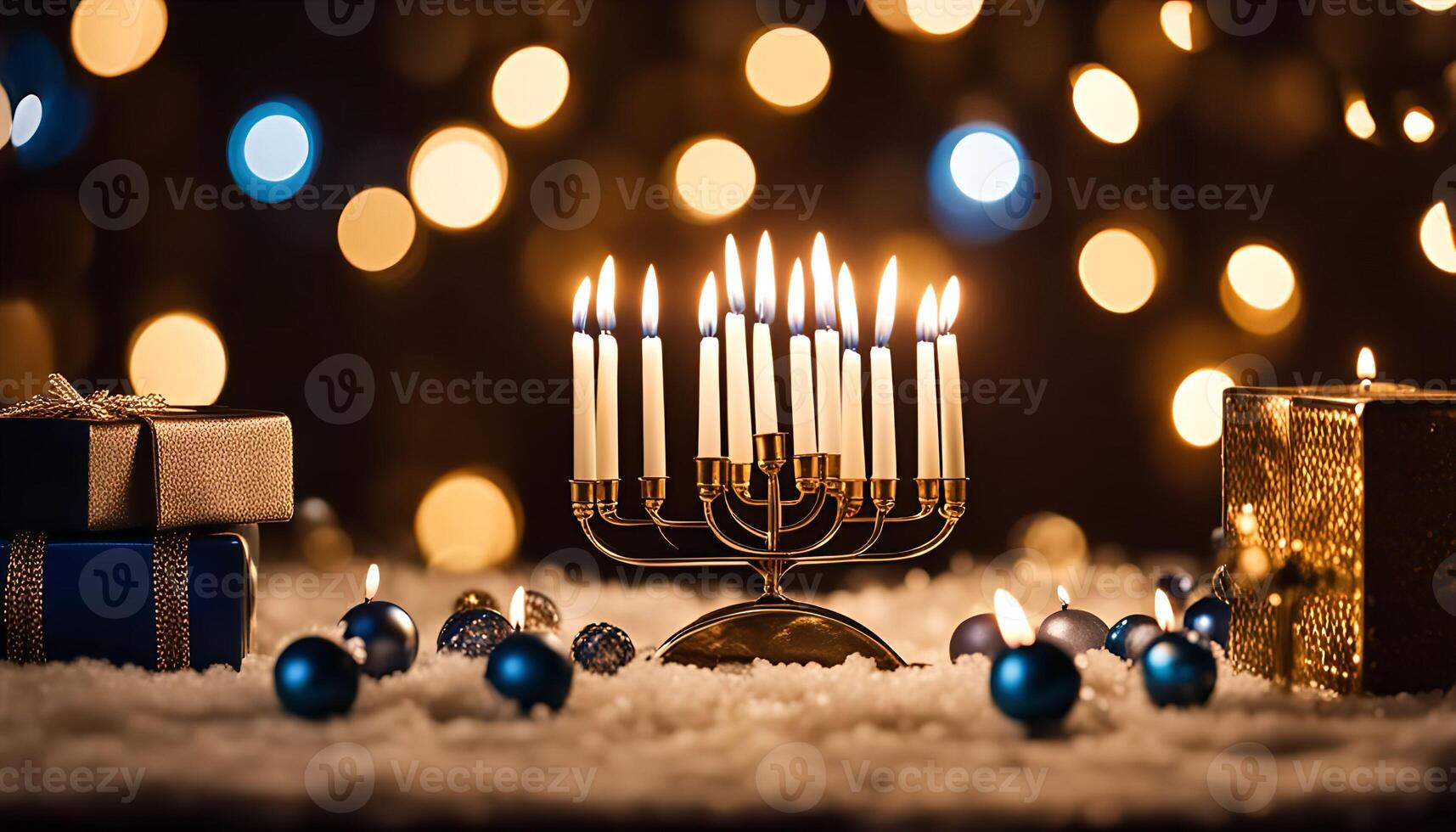 Menorah with Candles and Decorations photo