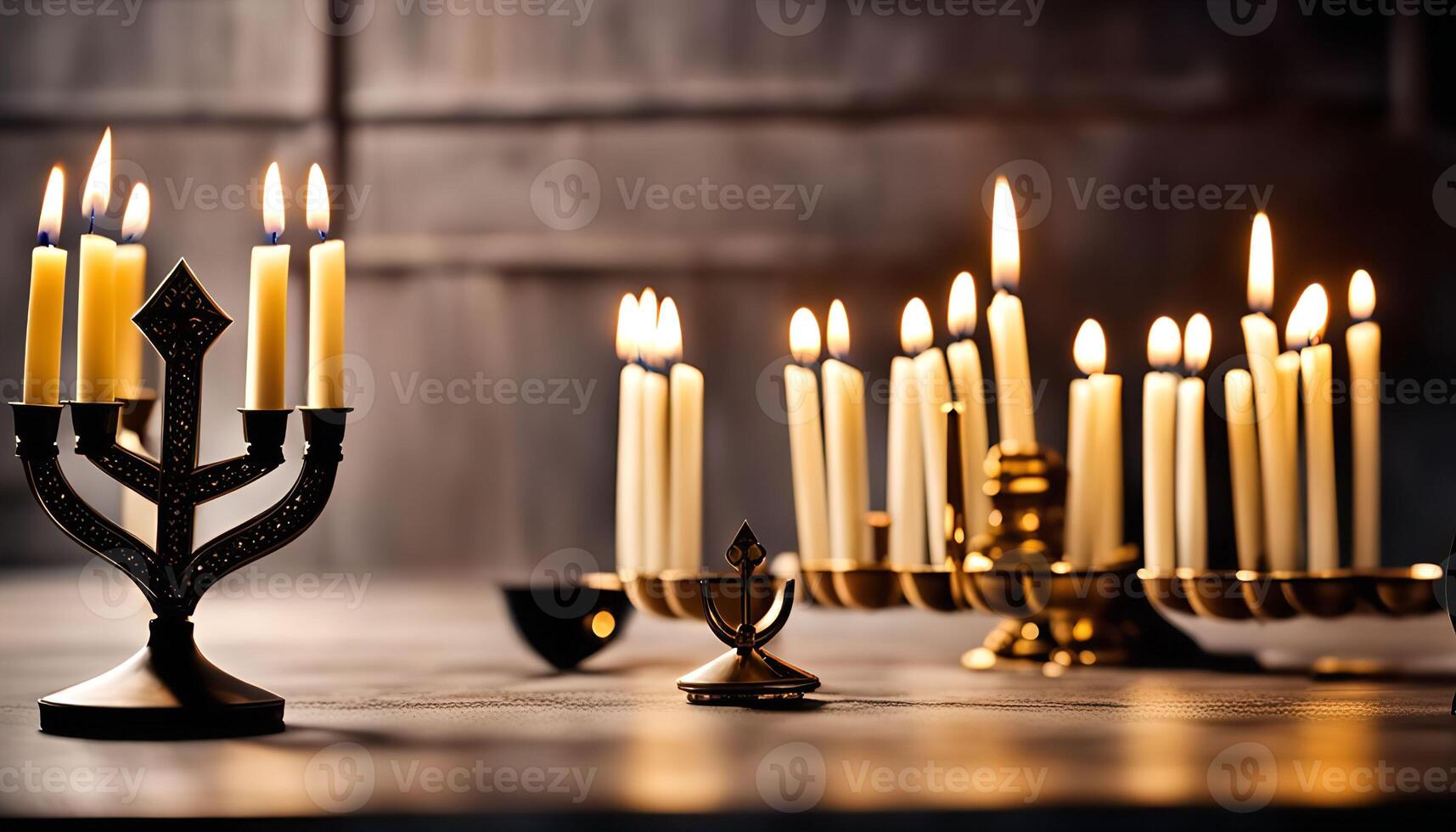 Candles in a Menorah and Chanukah Candlesticks photo
