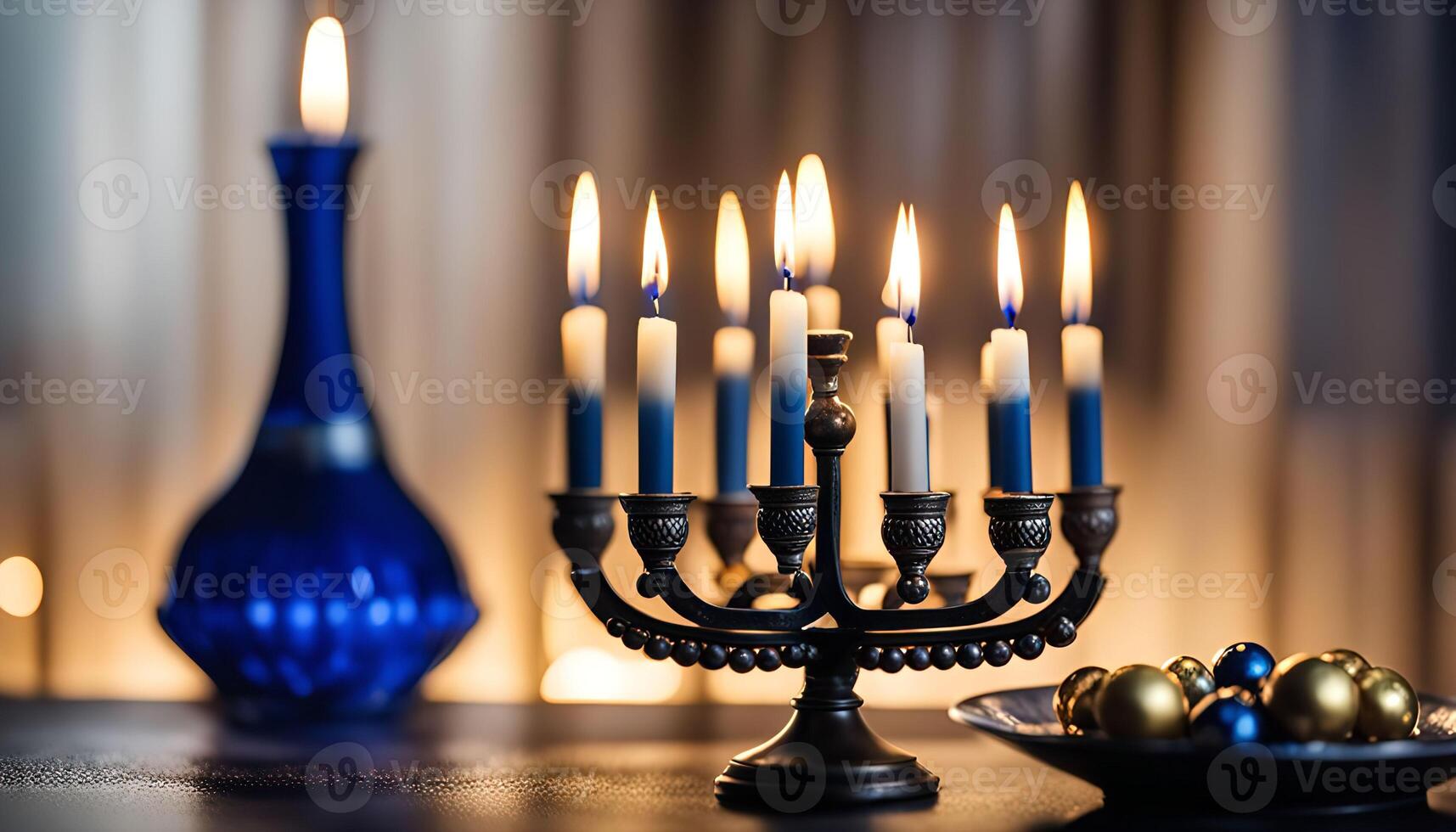 Menorah with Candles for Hanukkah Celebration photo