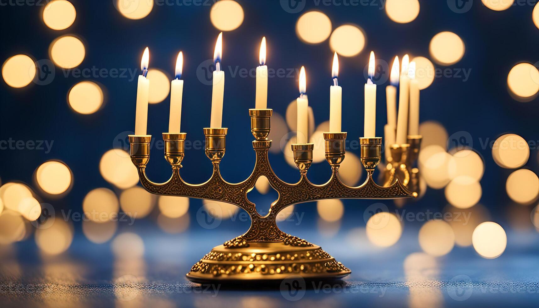Golden Menorah with Burning Candles photo