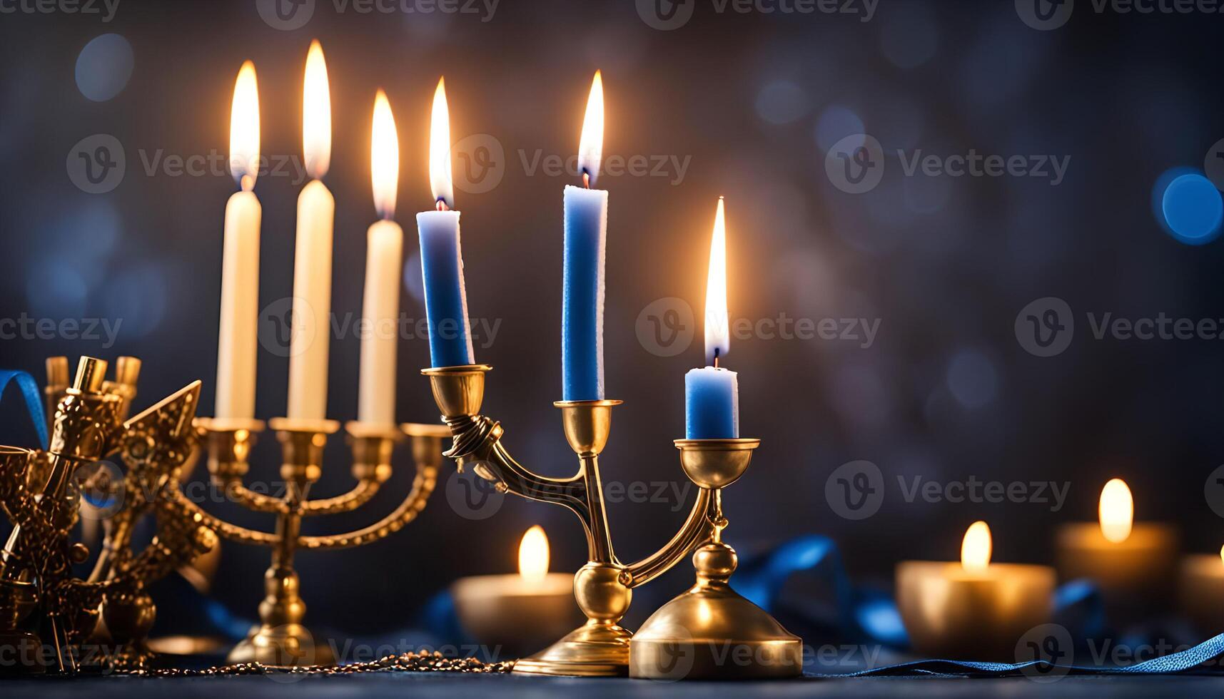 Candles on a Menorah for Hanukkah photo