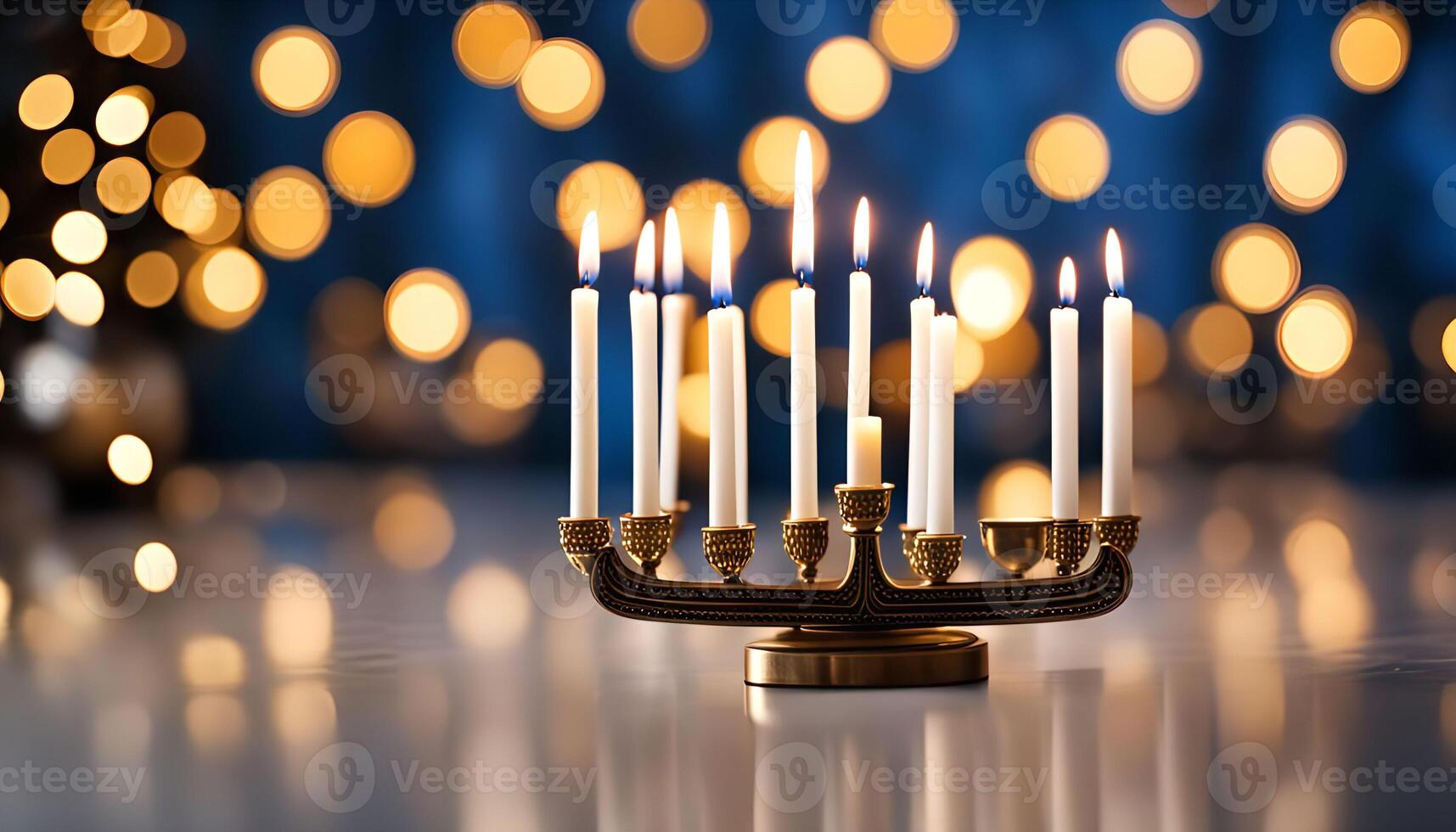 Menorah with Candles Against a Festive Background photo