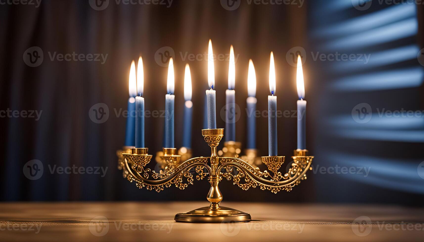 Menorah with burning candles photo