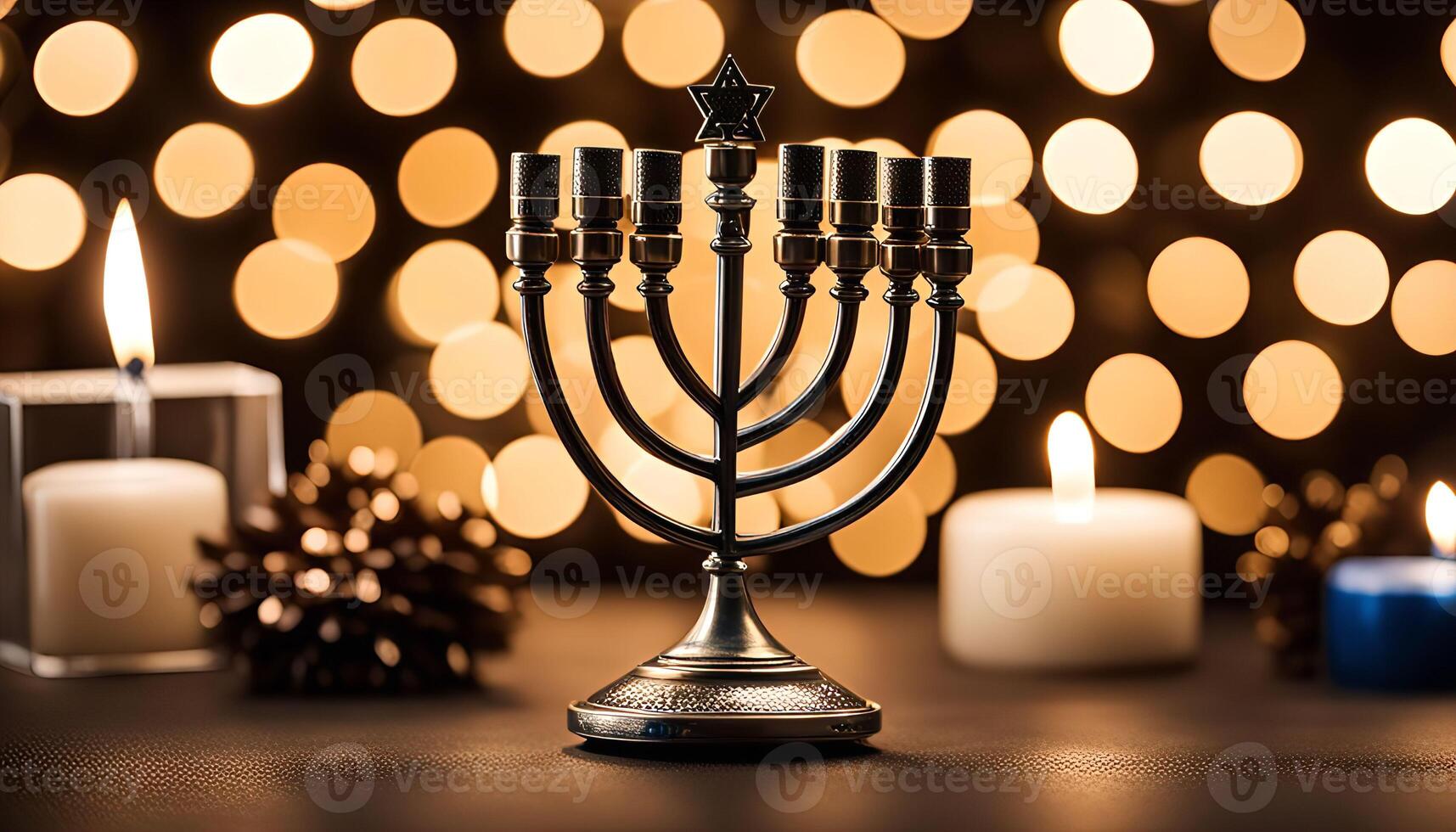 Menorah with Burning Candles for Hanukkah photo