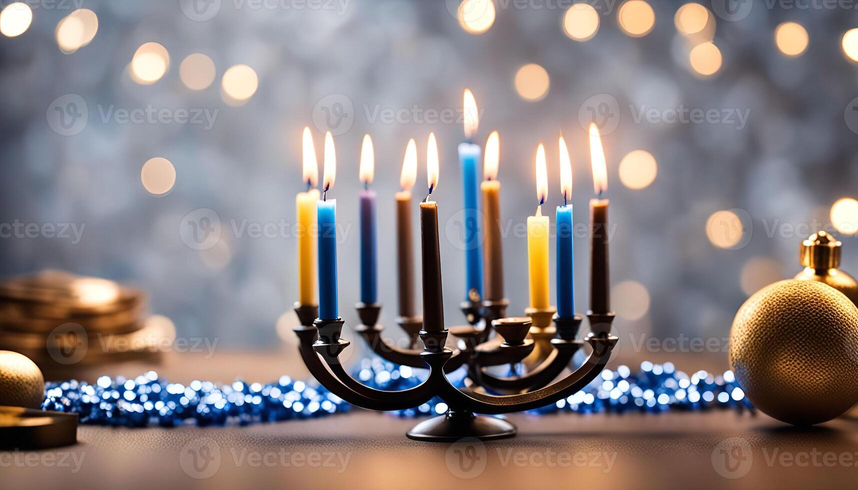 Menorah with Burning Candles for Hanukkah photo