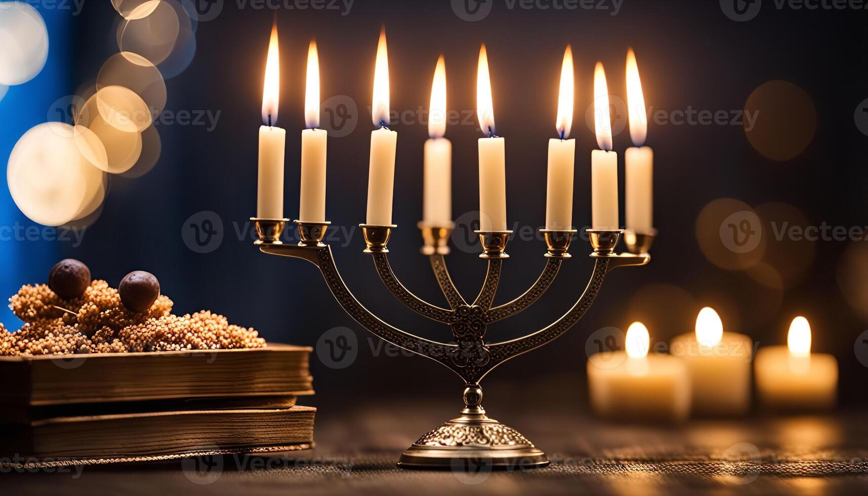 Menorah with Burning Candles for Hanukkah photo