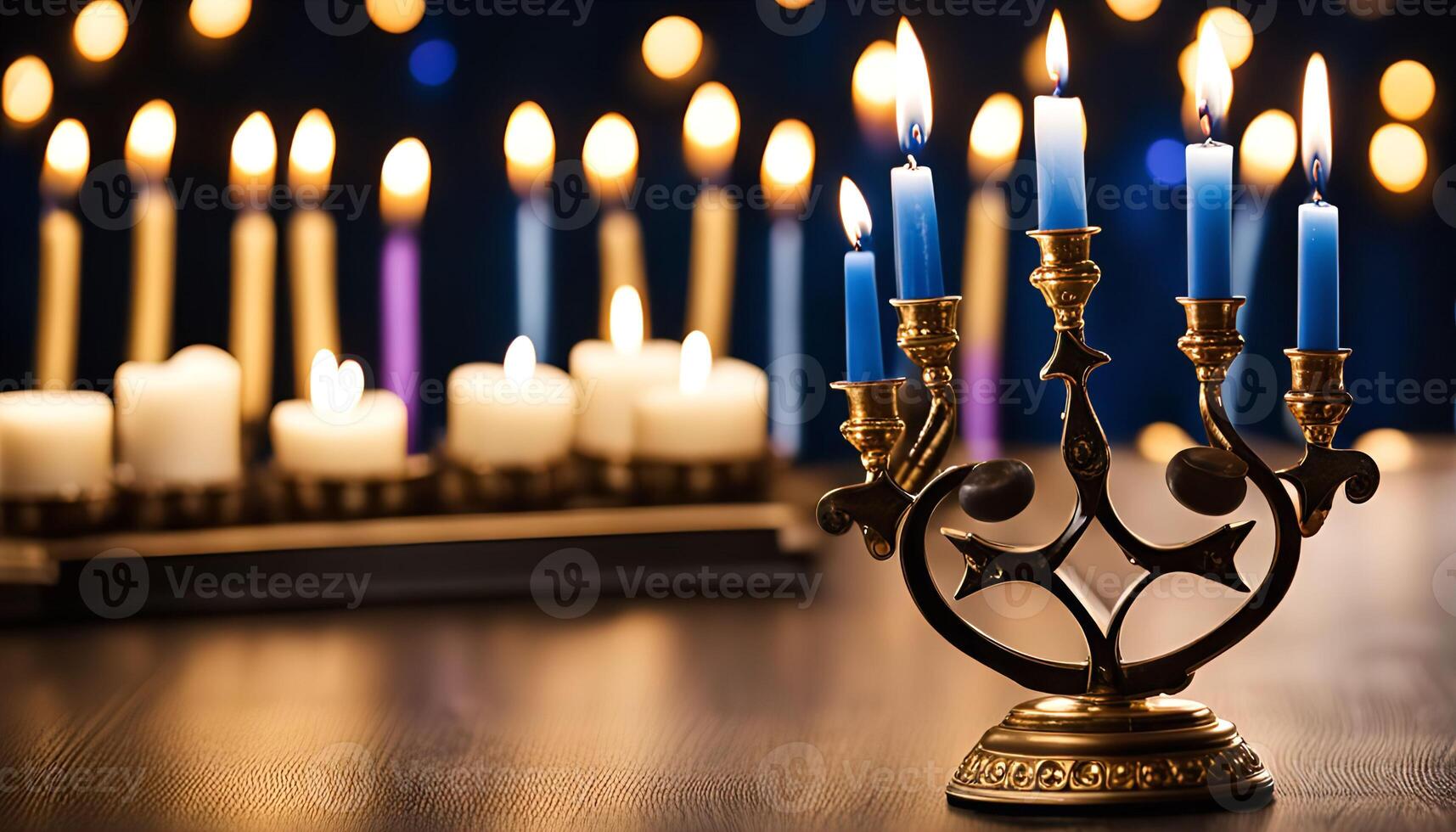 Candlestick with Burning Candles for Hanukkah photo