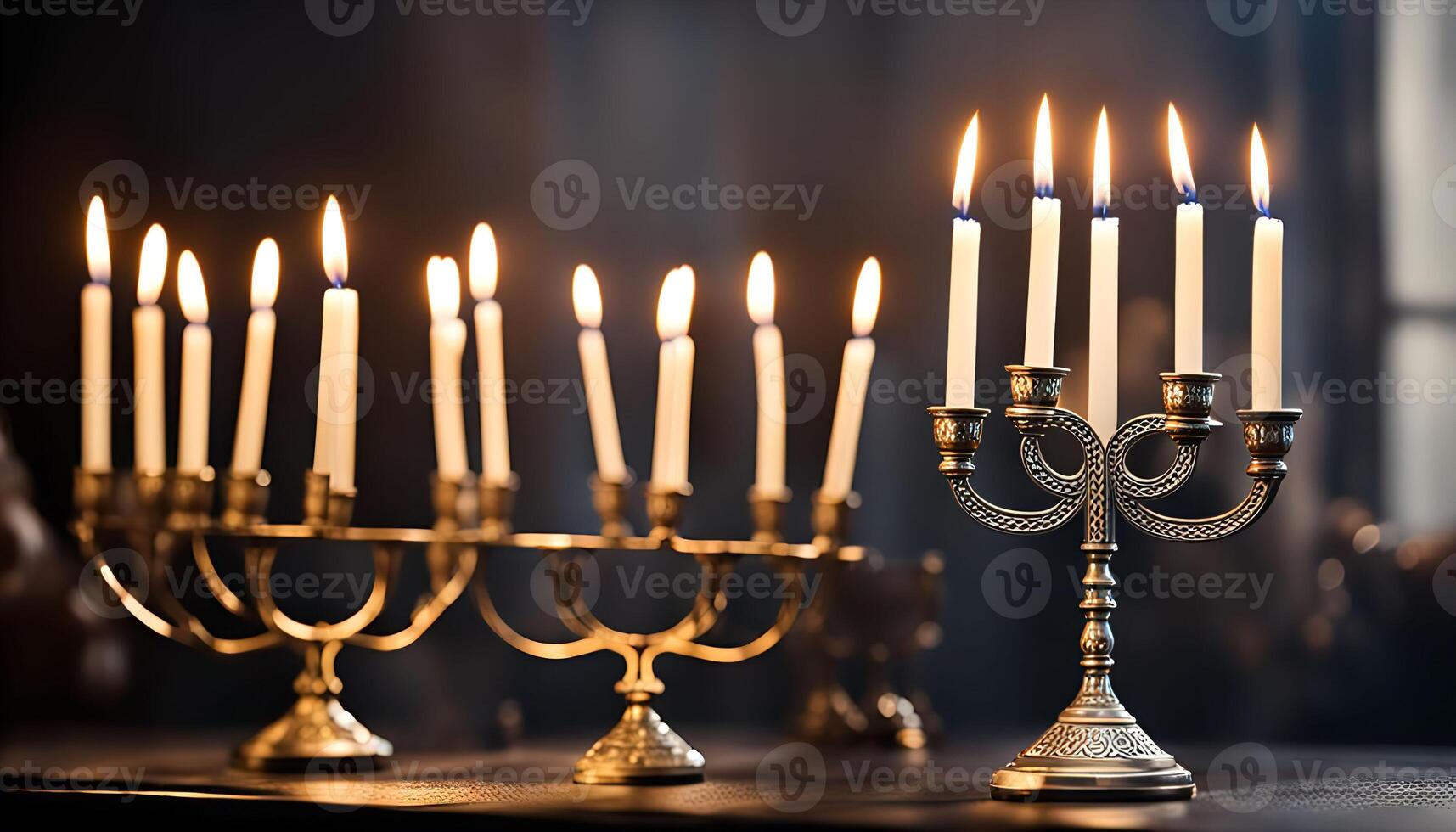 Golden Menorah with Burning Candles photo