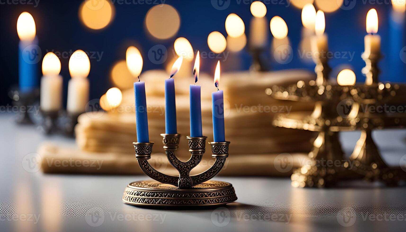 Menorah with Burning Candles for Hanukkah photo