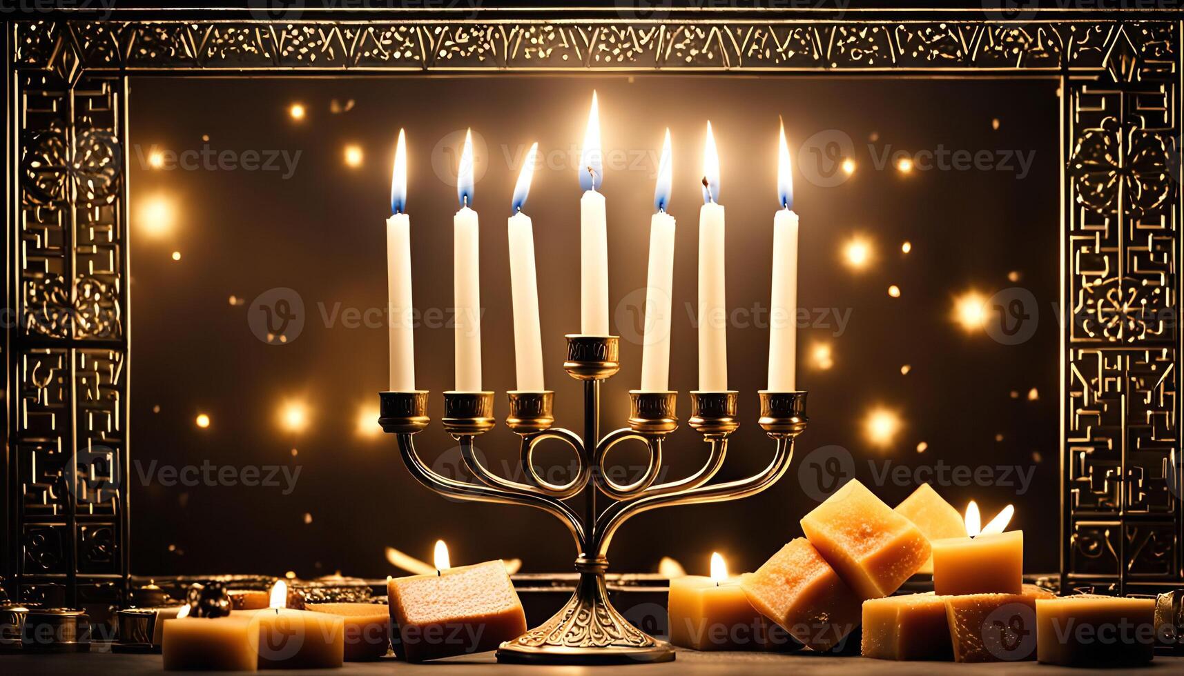 Menorah with Candles and Stars for Hanukkah photo