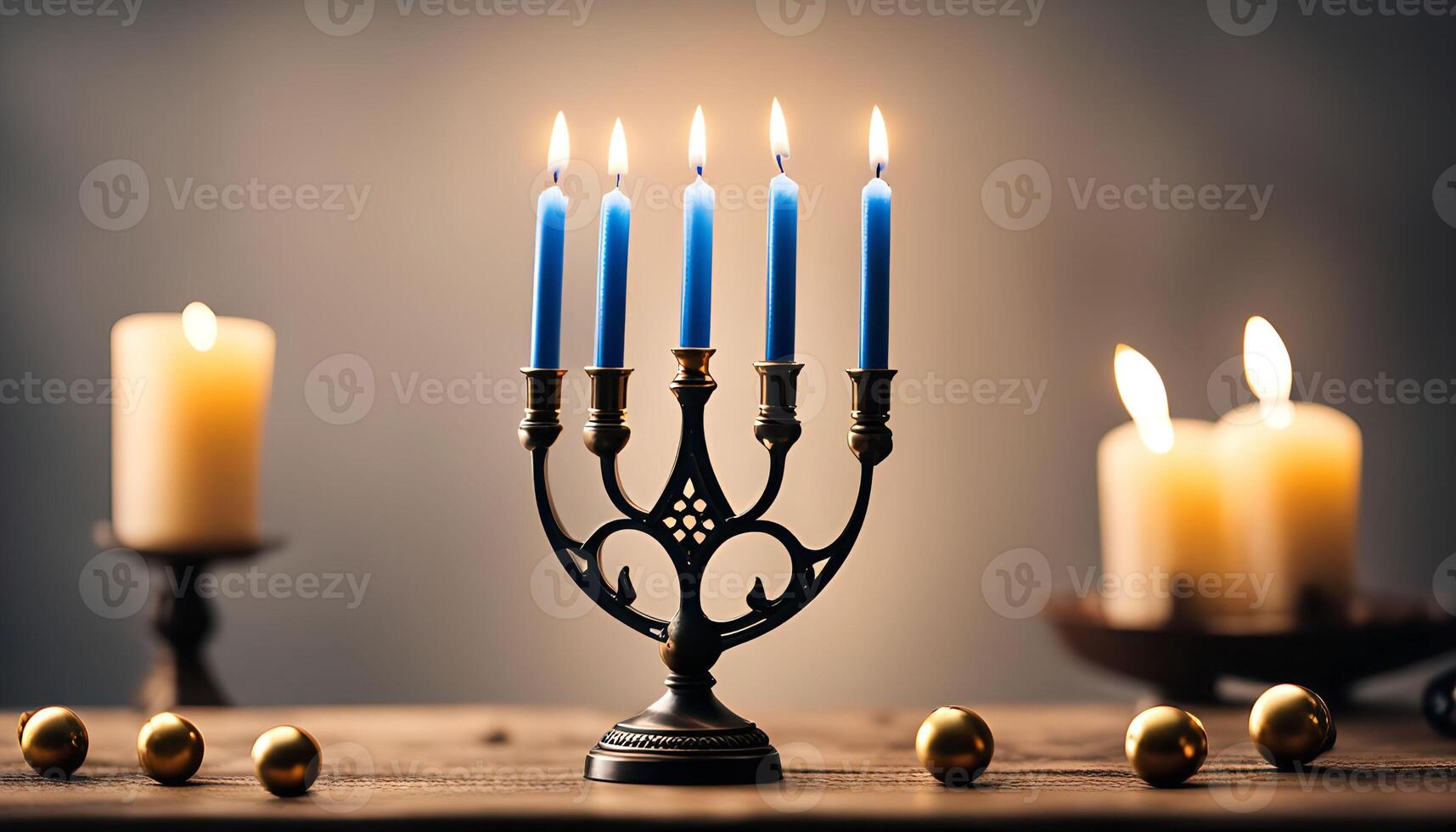 Menorah with Blue Candles photo