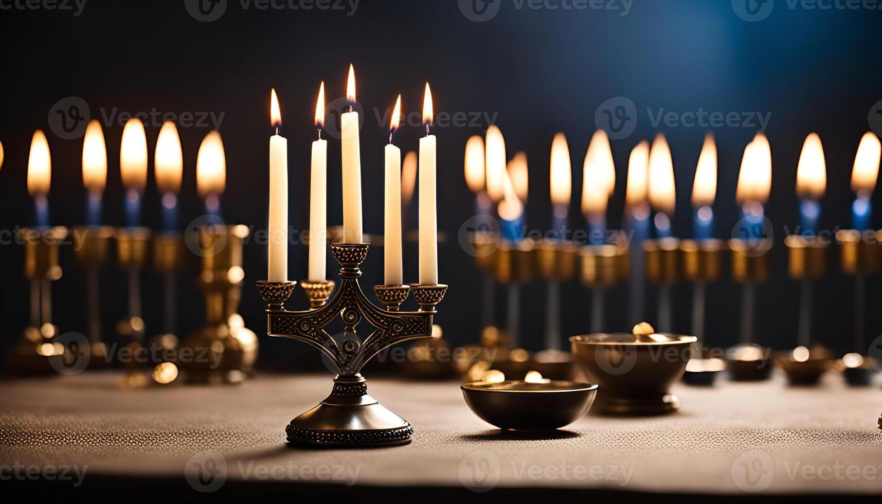 Lit Candles on a Menorah, a Symbol of the Jewish Festival of Lights photo