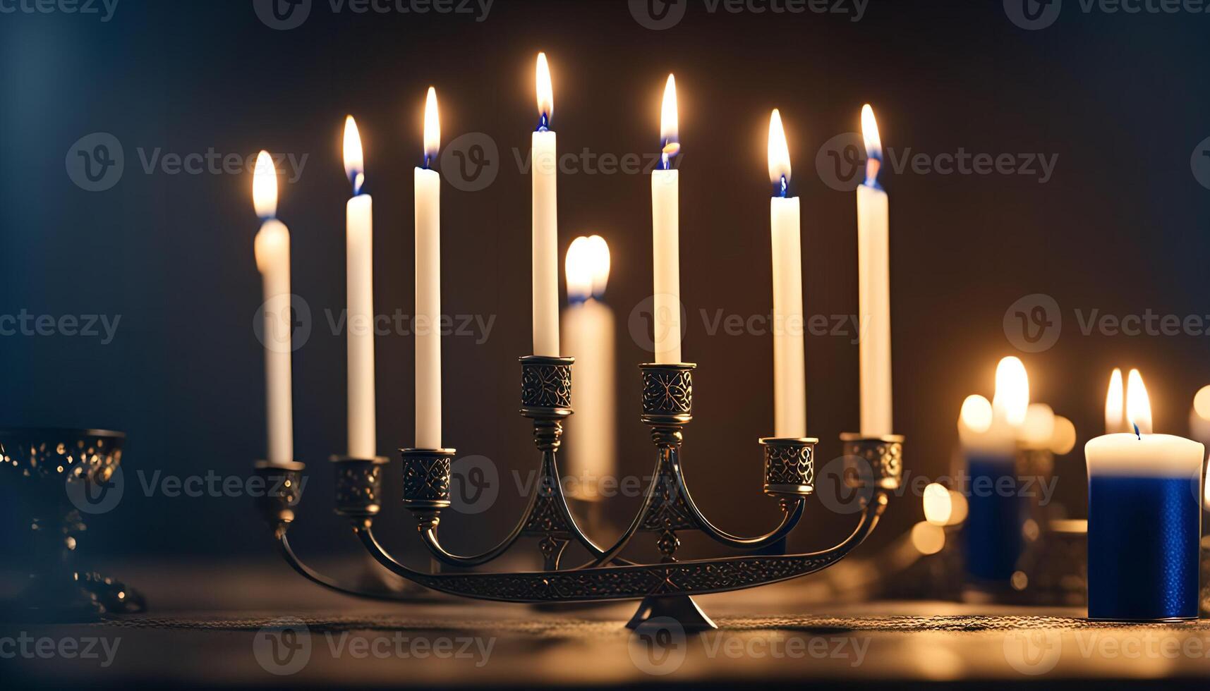 Candles Burning in a Menorah for Hanukkah photo