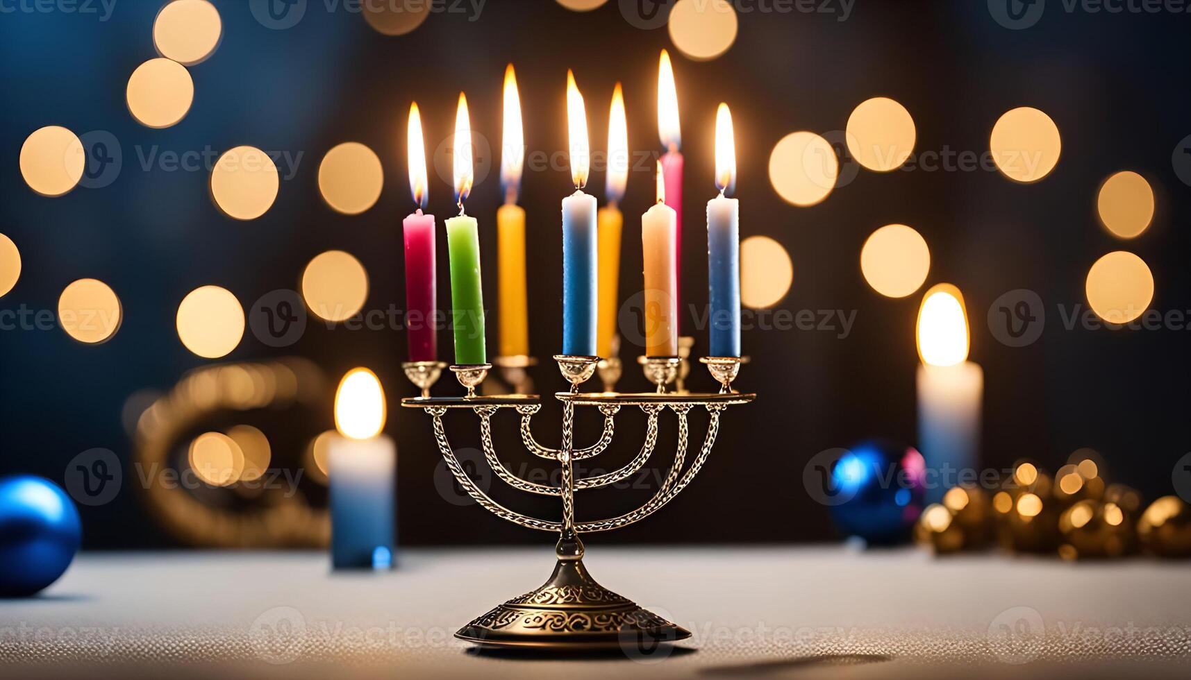 Menorah with Burning Candles for Hanukkah photo