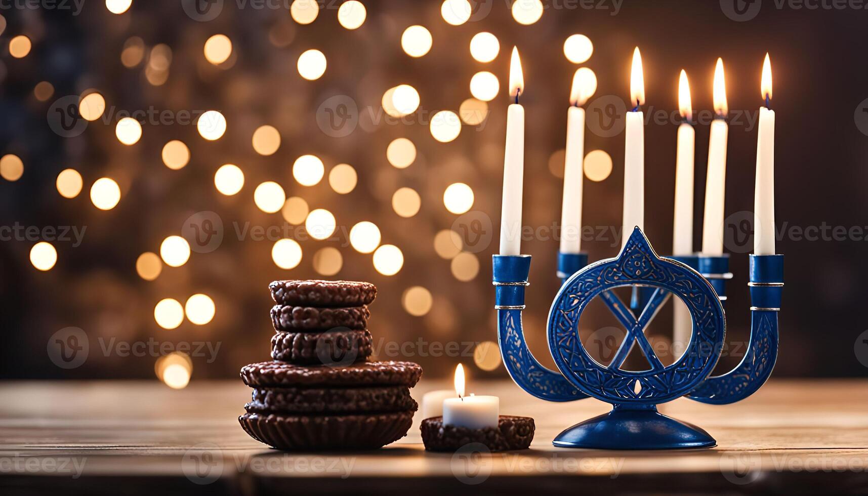 Hanukkah Celebration with Menorah and Sufganiyot photo