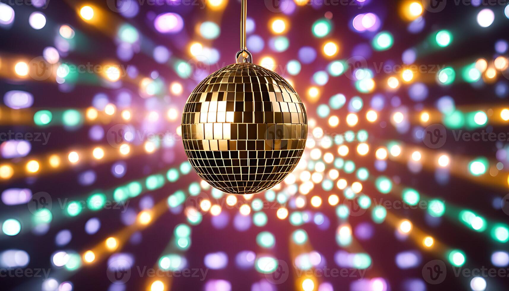 Disco Ball Hanging Against a Background of Sparkling Lights photo