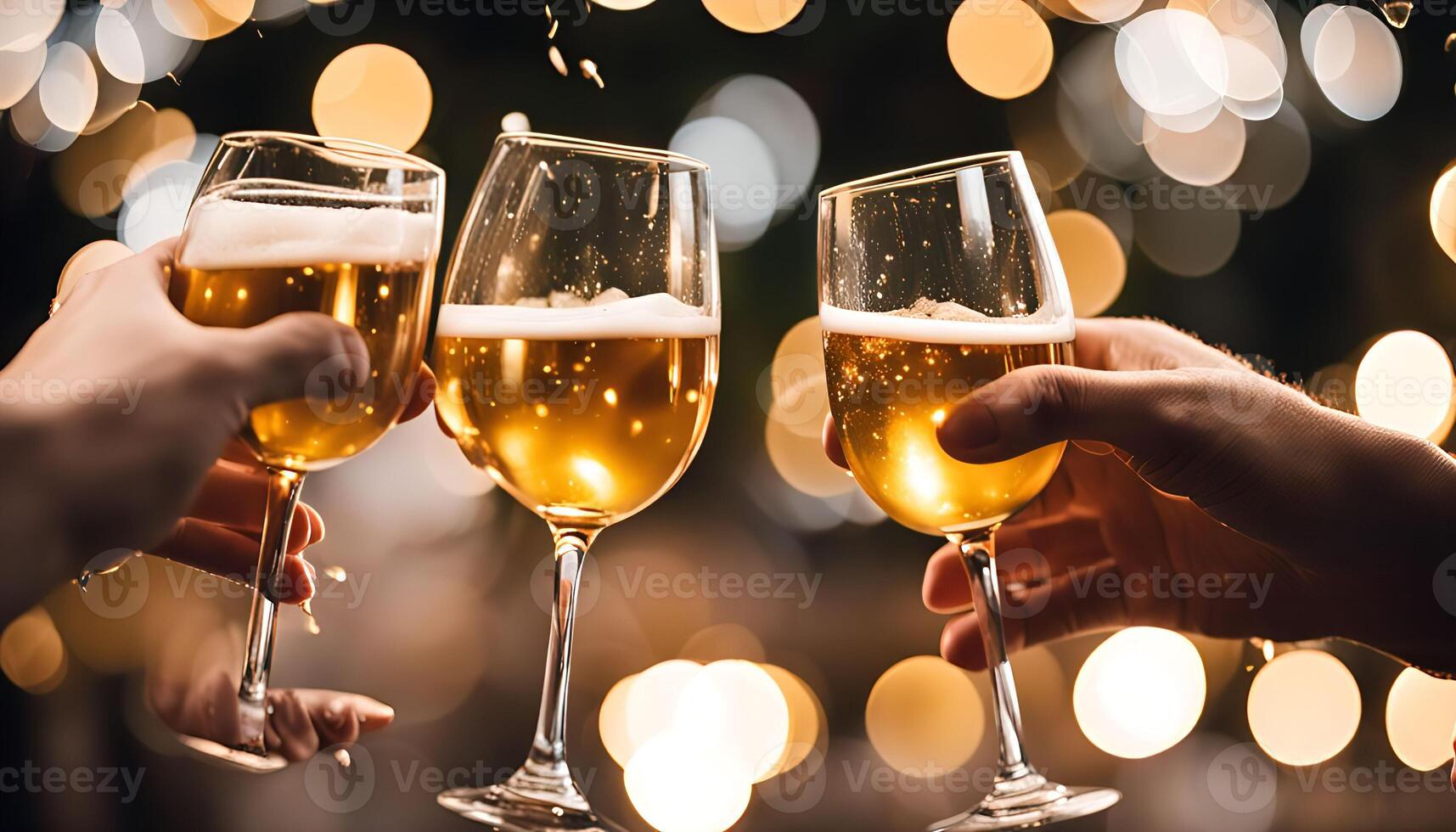 Three Hands Toasting with Beer and Wine photo