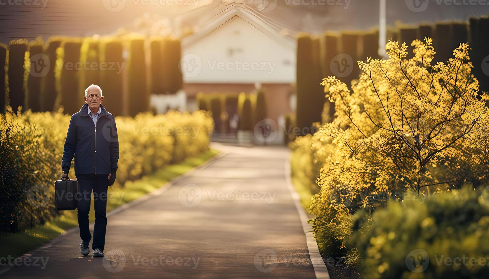 Man Walking Down a Path in the Golden Hour photo