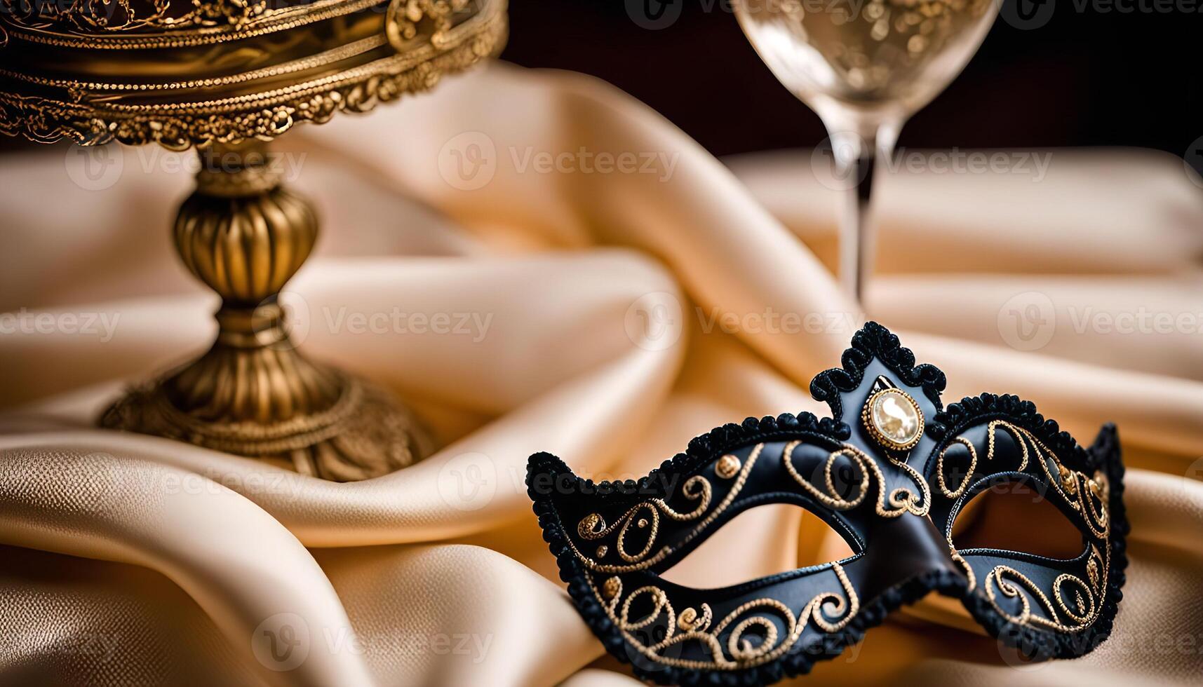 Elegant Black Mask and Golden Stand photo