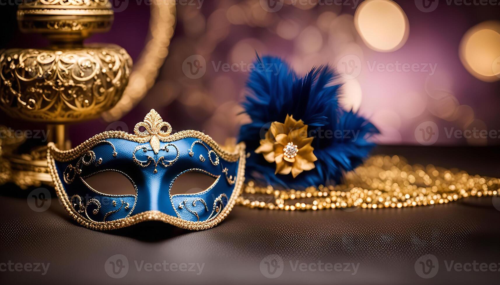 Elegant Blue and Gold Venetian Masquerade Mask photo