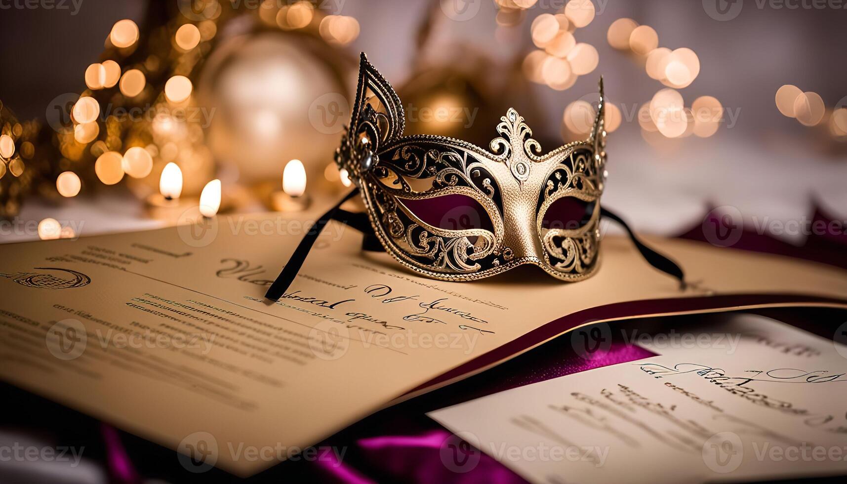 Masquerade Invitation with Golden Mask photo