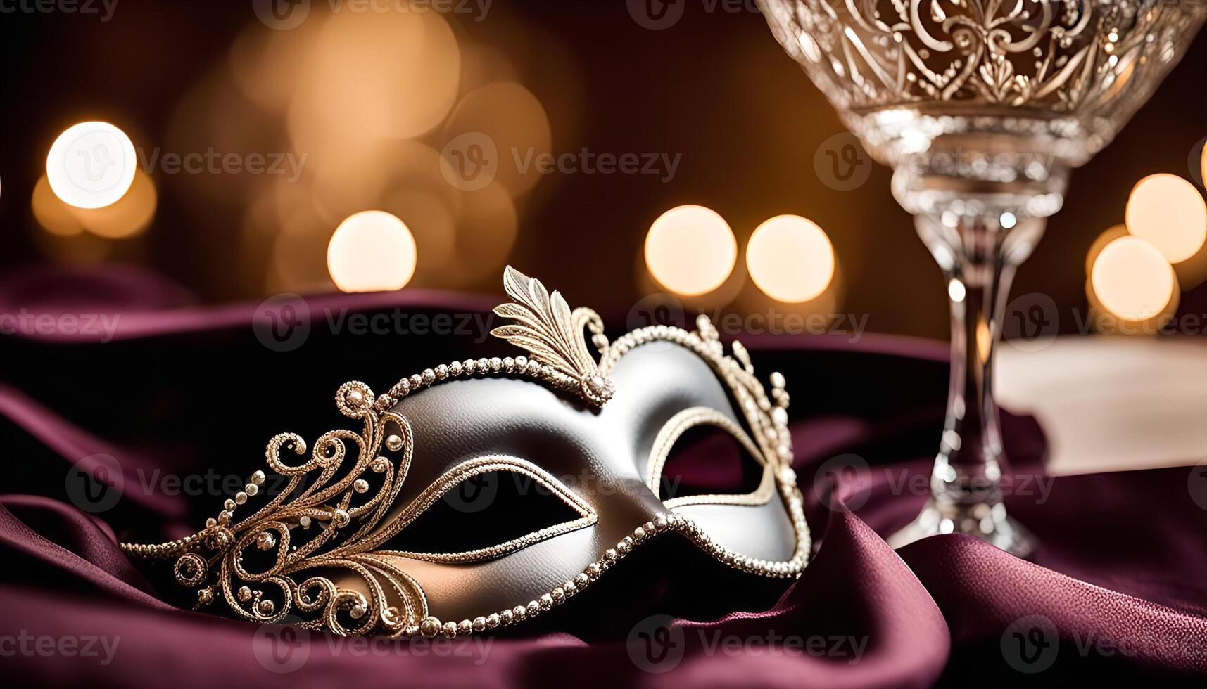 Elegant Venetian Mask on Burgundy Satin photo