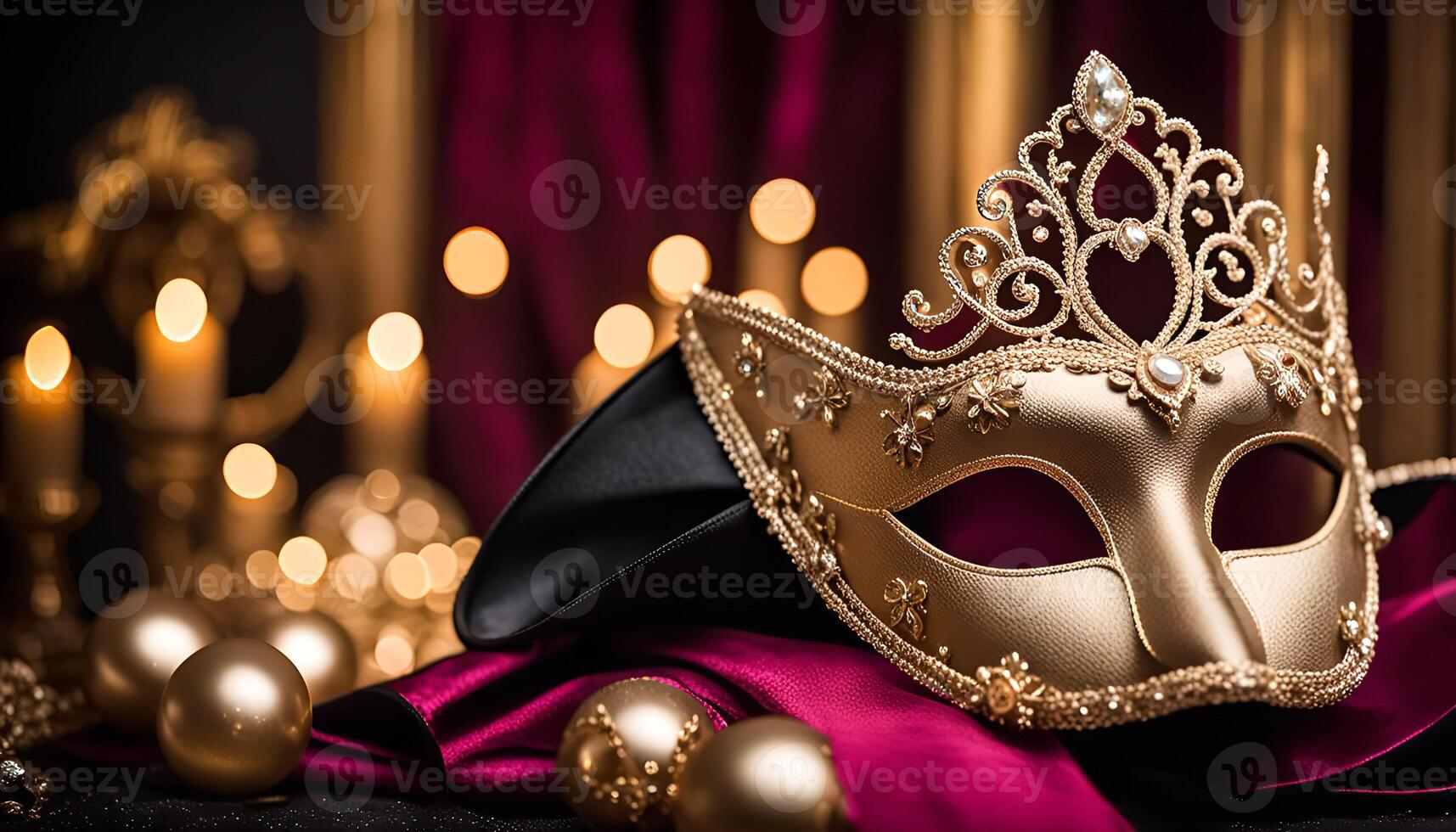 Golden Venetian Mask with Festive Decor photo