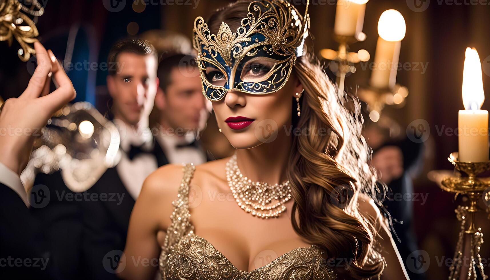 Elegant Woman in a Mask at a Masquerade Ball photo