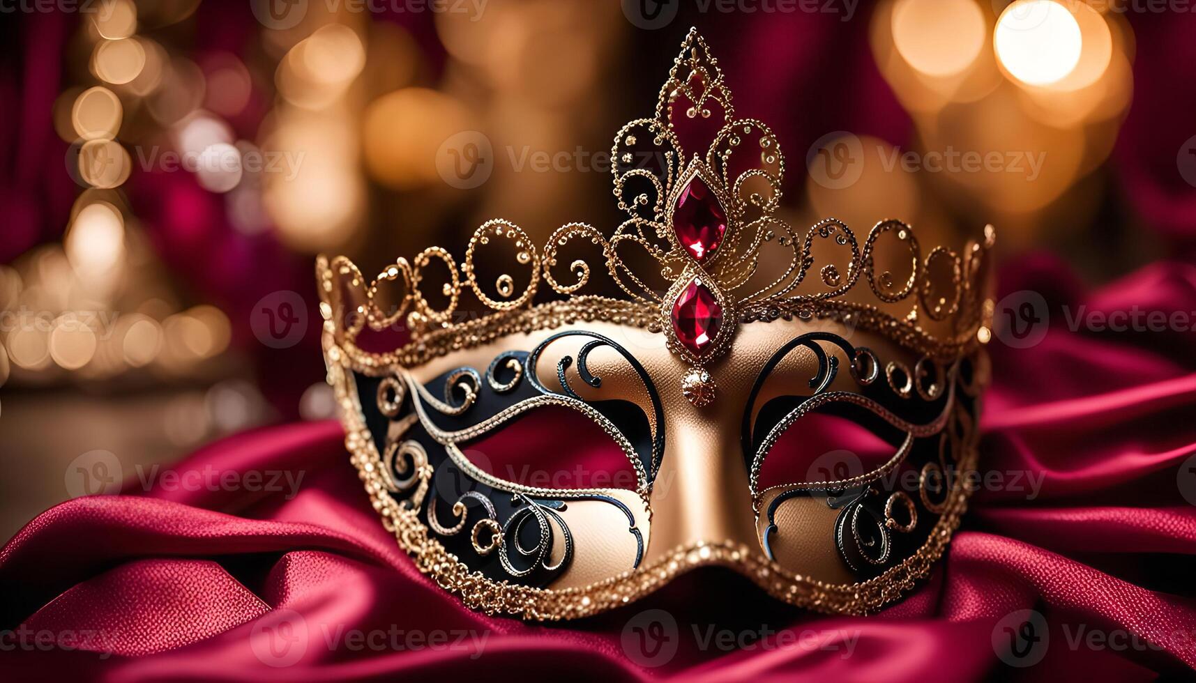 Golden Venetian Carnival Mask with Red Rhinestones photo