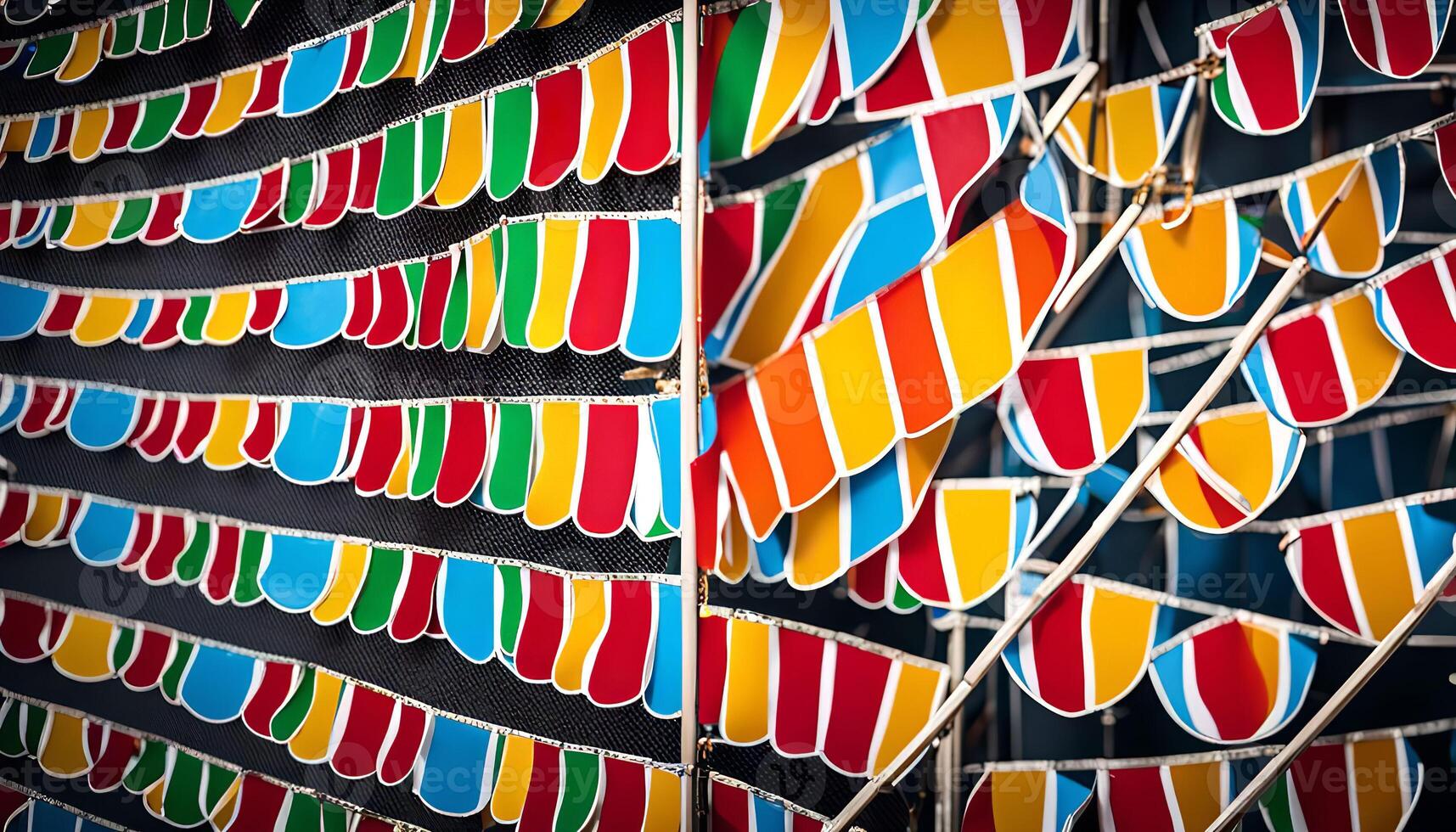 Colorful Flags on a Metal Structure photo