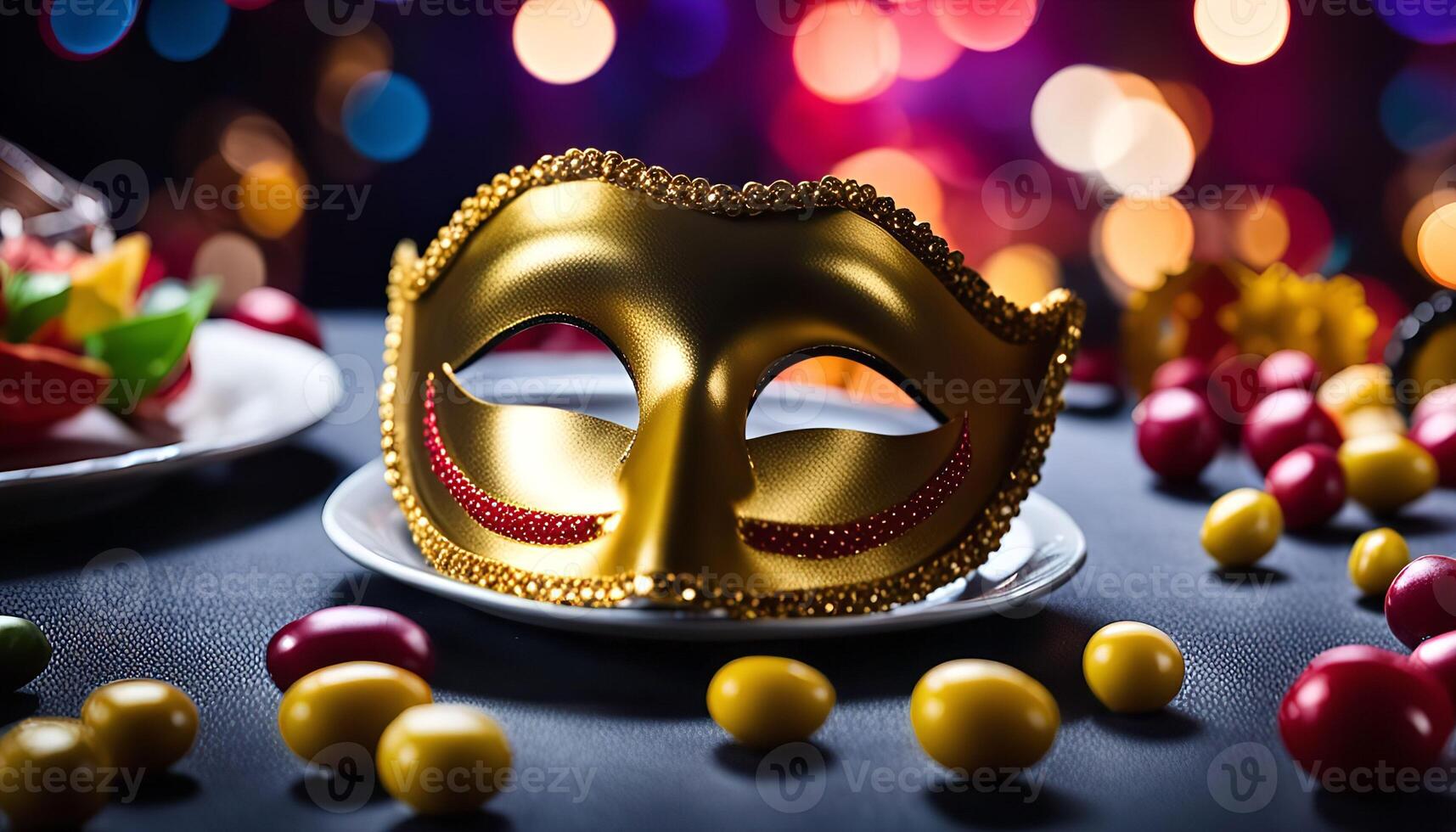 Golden Venetian Mask with Red Trim photo