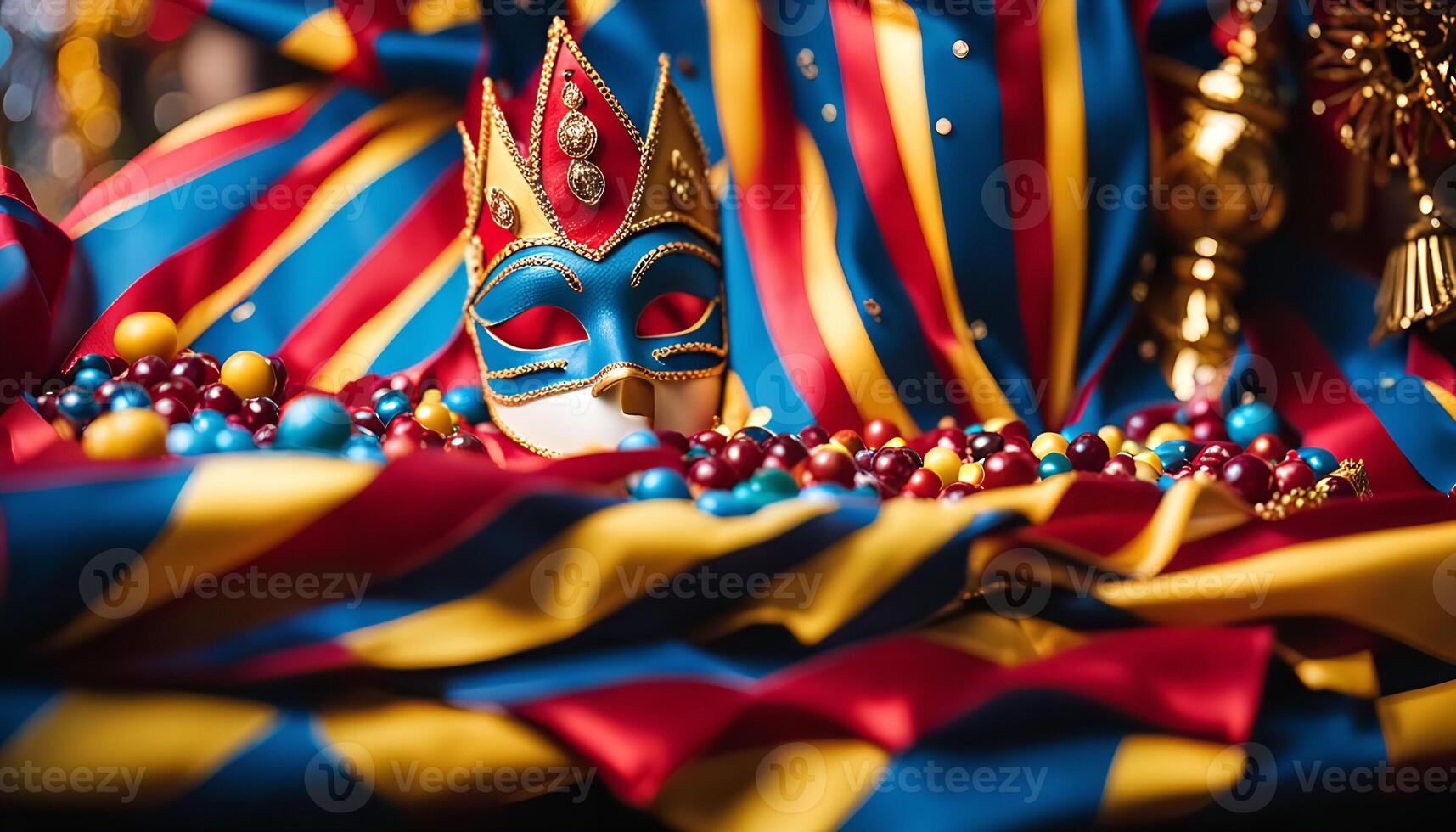 Masquerade Mask Amidst Festive Fabrics photo
