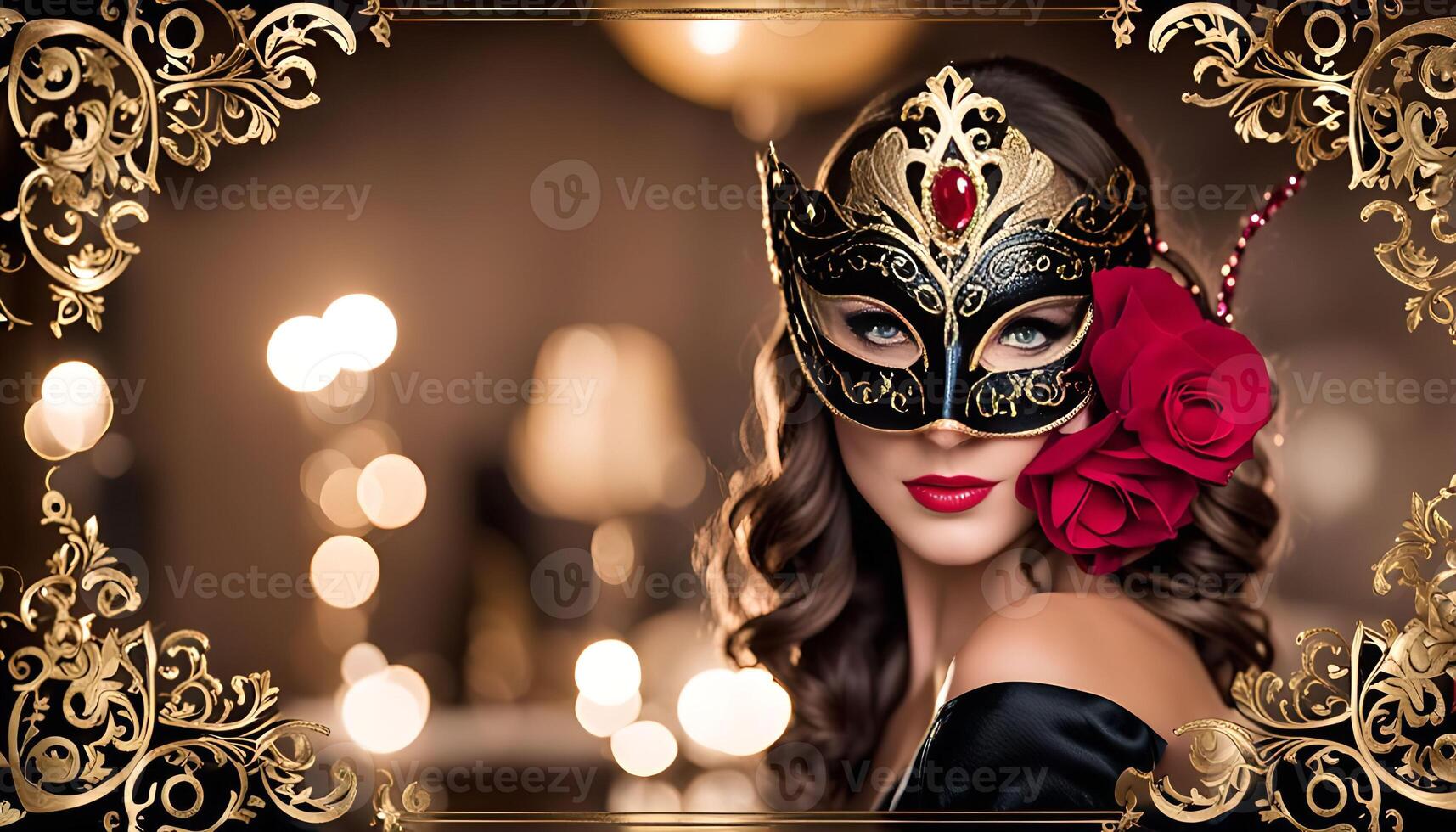 Elegant Woman in a Black and Gold Mask photo