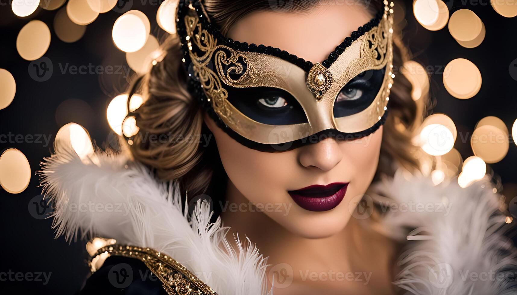 Mysterious Woman in Golden Venetian Mask photo