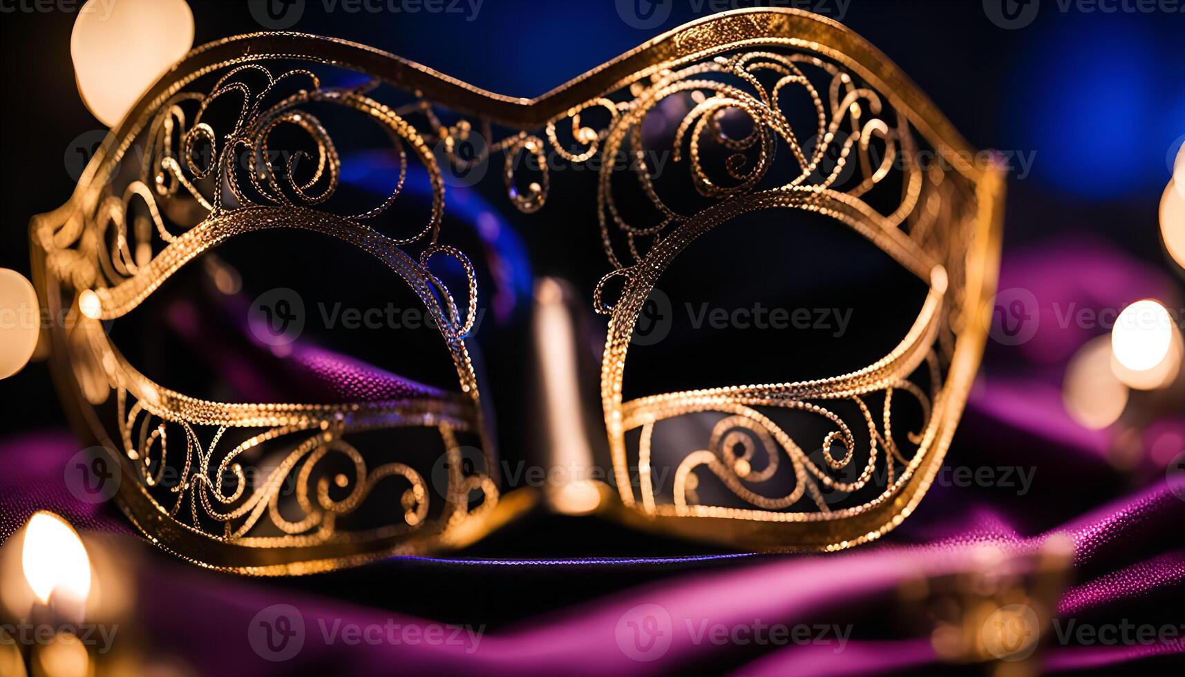 Golden Venetian Mask on Purple Fabric photo