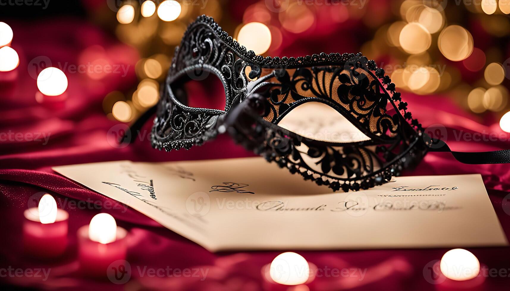 Venetian Masquerade Mask on a Red Satin Background photo