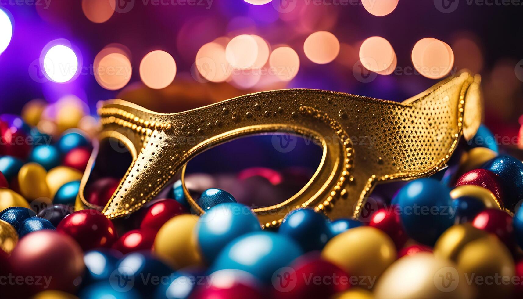 Golden Masquerade Mask with Festive Background photo