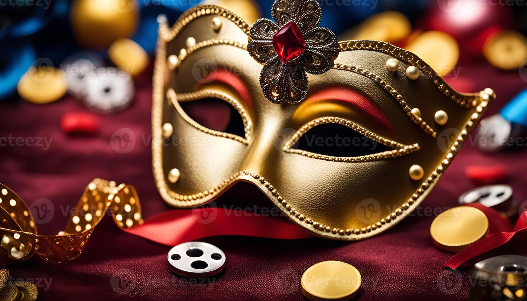 Golden Venetian Mask with Decorations photo