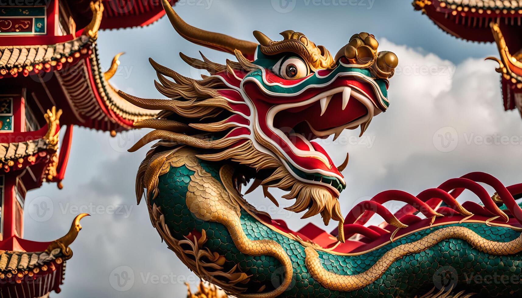 Dragon Sculpture in Temple, Closeup photo