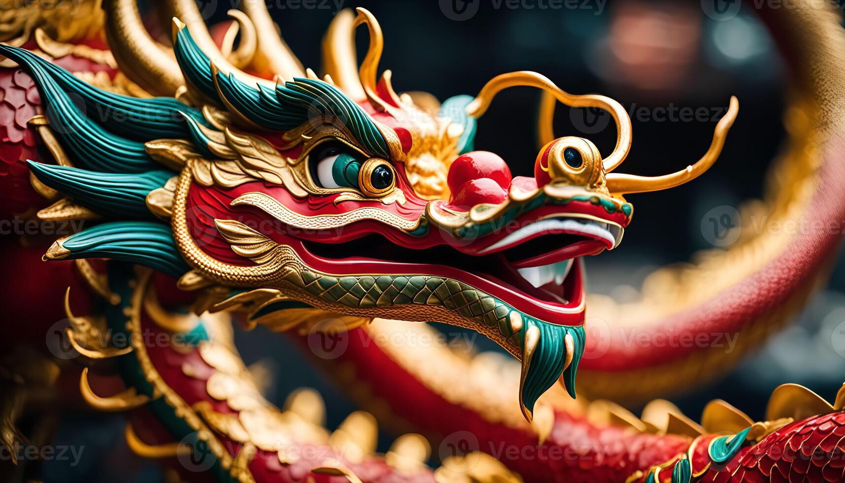 Close-up of a Colorful Chinese Dragon Statue photo