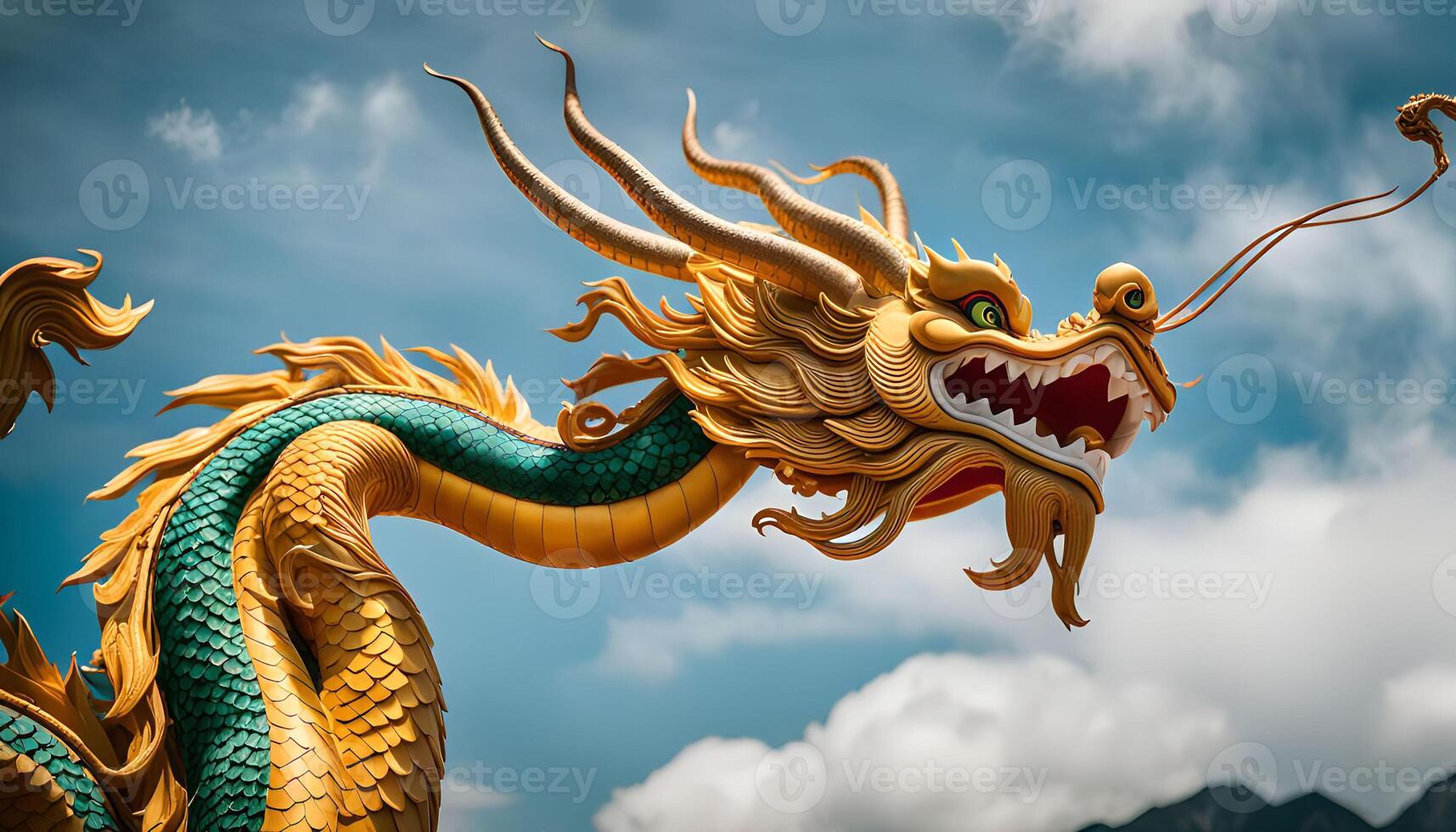 Golden Dragon Statue Against a Blue Sky photo